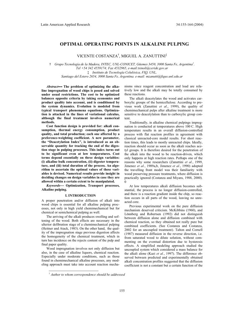 Pdf Optimal Operating Points In Alkaline Pulping