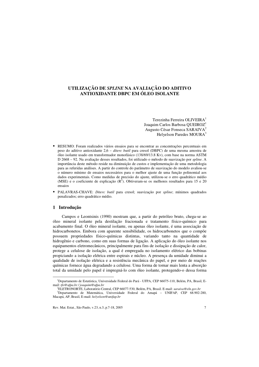 PDF) UTILIZAÇÃO DE SPLINE NA AVALIAÇÃO DO ADITIVO ANTIOXIDANTE