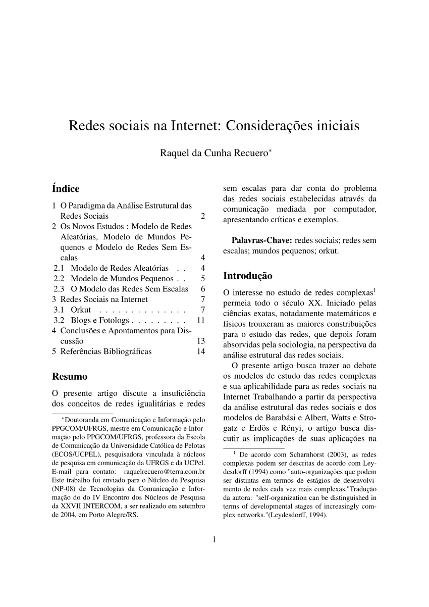 Pdf Redes Sociais Na Internet Considerações Iniciais 0631