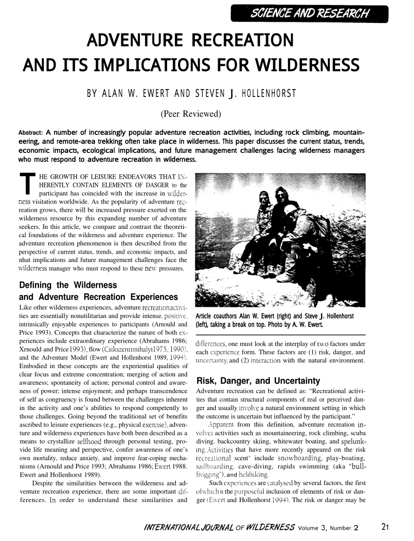 PDF) Adventure recreation and its implications for wilderness