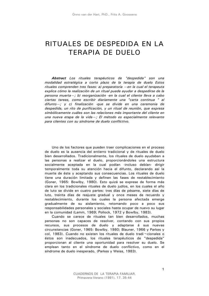 (PDF) RITUALES DE DESPEDIDA EN LA TERAPIA DE DUELO