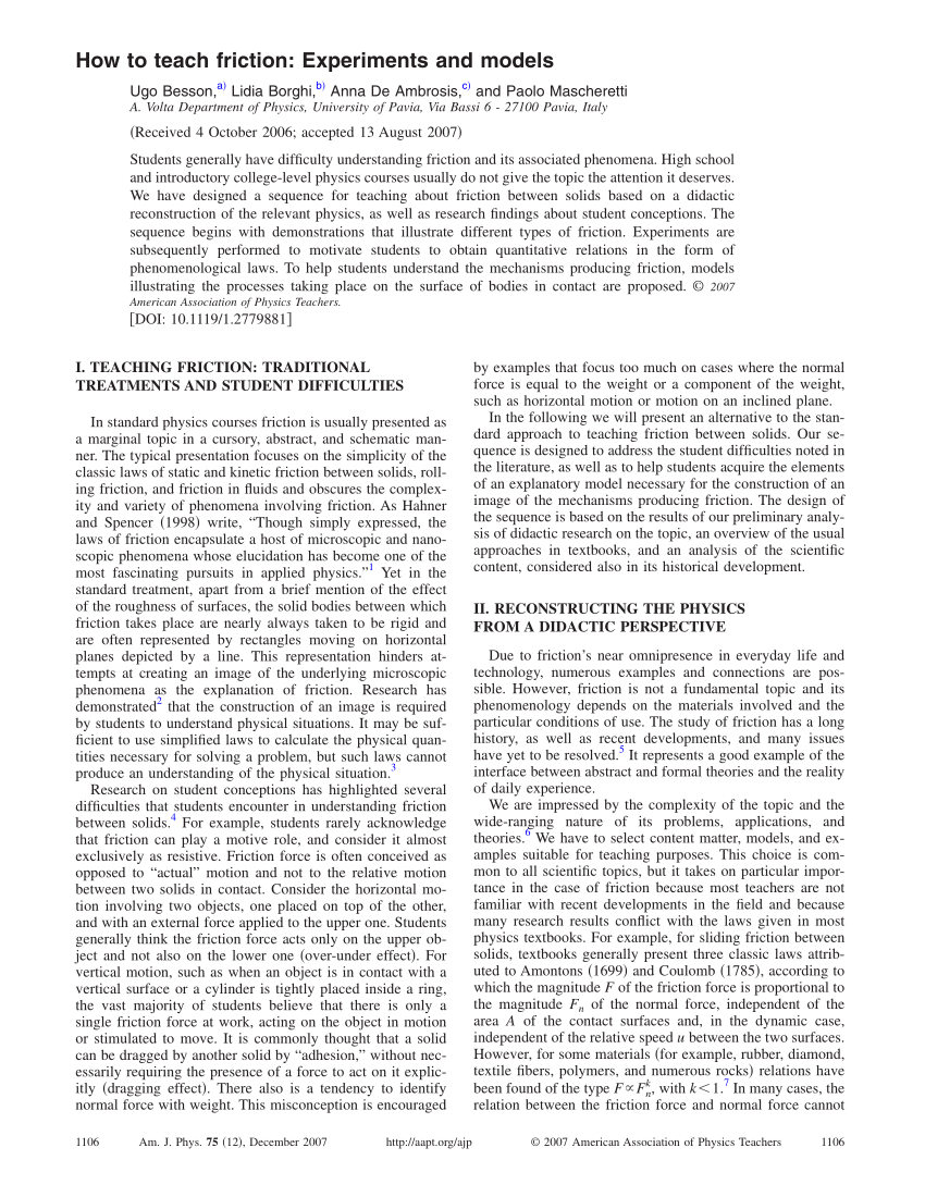 (PDF) How to teach friction: Experiments and models