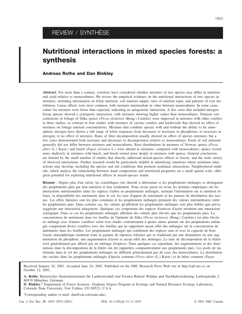 Pdf Nutritional Interactions In Mixed Species Forests A Synthesis