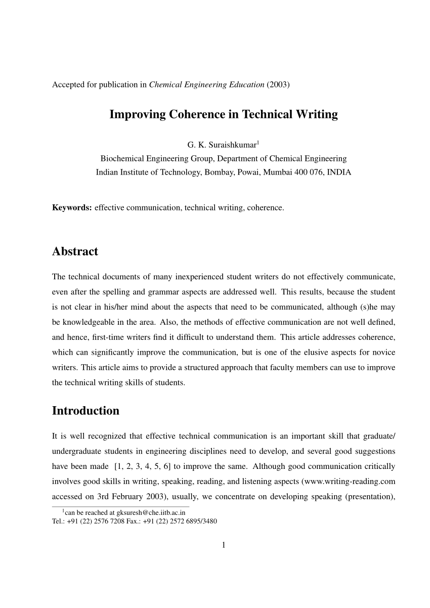 PDF) Improving Coherence in Technical Writing