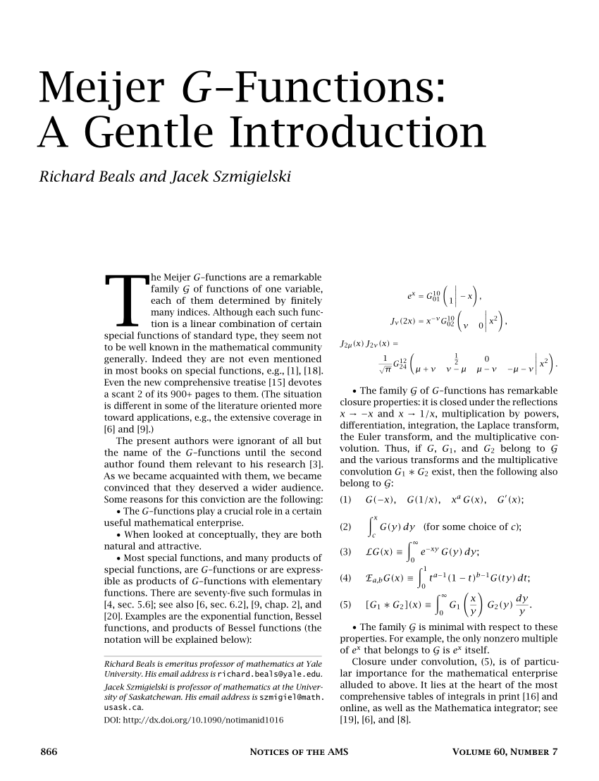 Pdf Meijer G Functions A Gentle Introduction