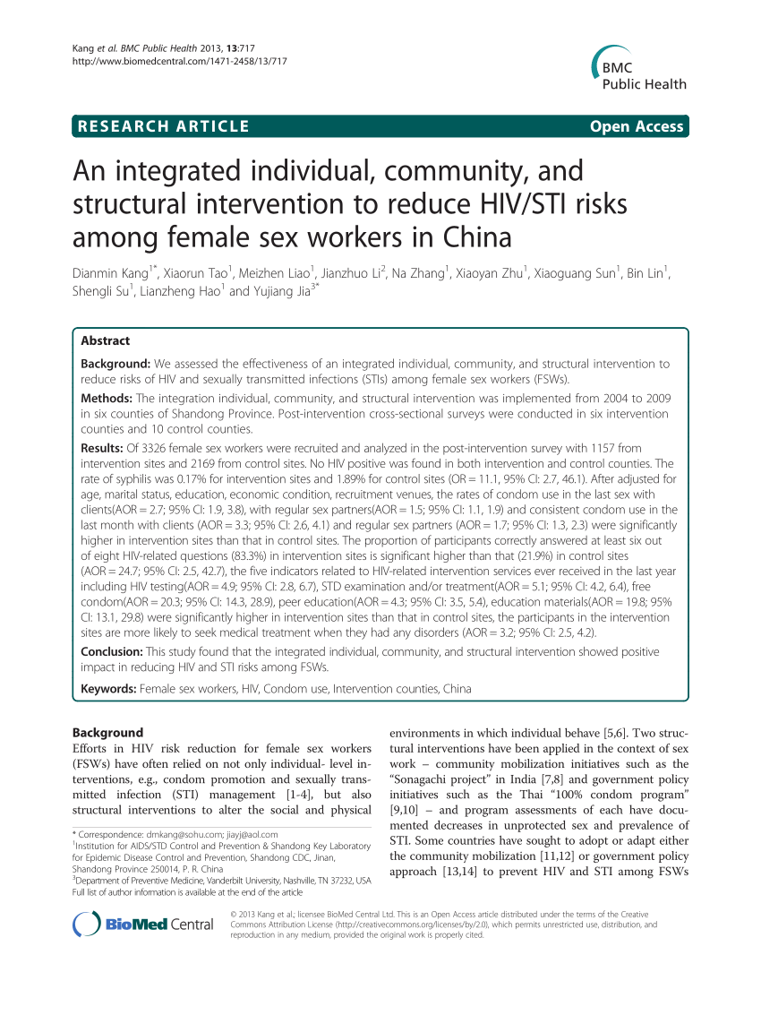 Pdf An Integrated Individual Community And Structural Intervention To Reduce Hiv Sti Risks
