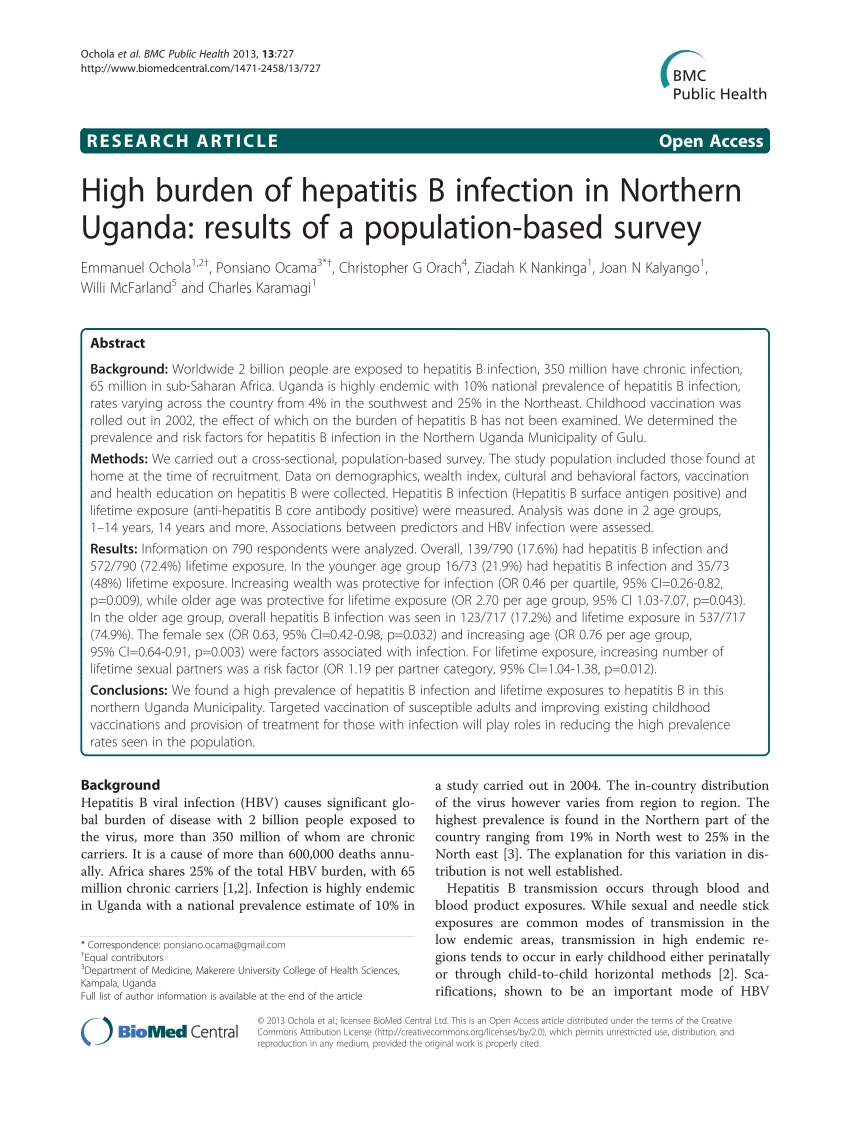 Pdf High Burden Of Hepatitis B Infection In Northern Uganda - pdf high burden of hepatitis b infection in northern uganda results of a population based survey