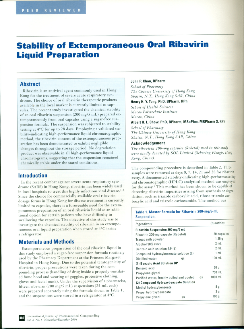 (PDF) Stability of Extemporaneous Oral Ribavirin Liquid ...