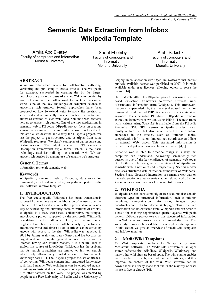 semantic extraction data Data from Template Extraction Infobox Semantic Wikipedia (PDF)