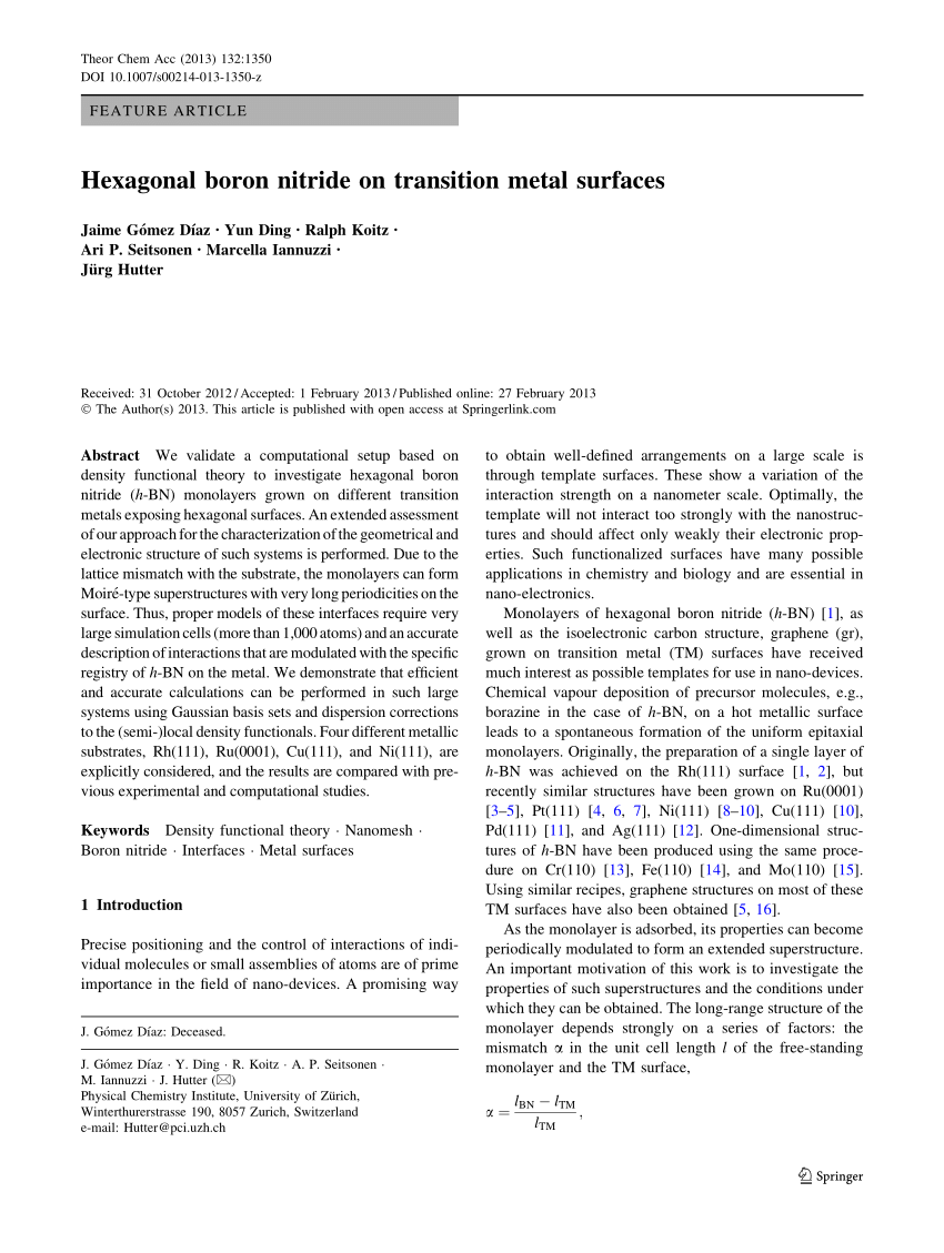 Pdf Hexagonal Boron Nitride On Transition Metal Surface