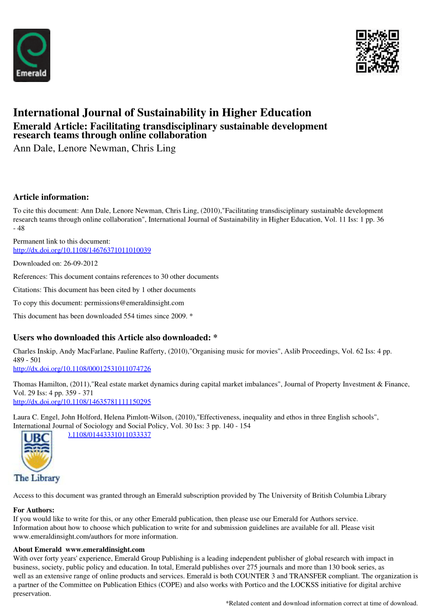 Pdf International Journal Of Sustainability In Higher Education