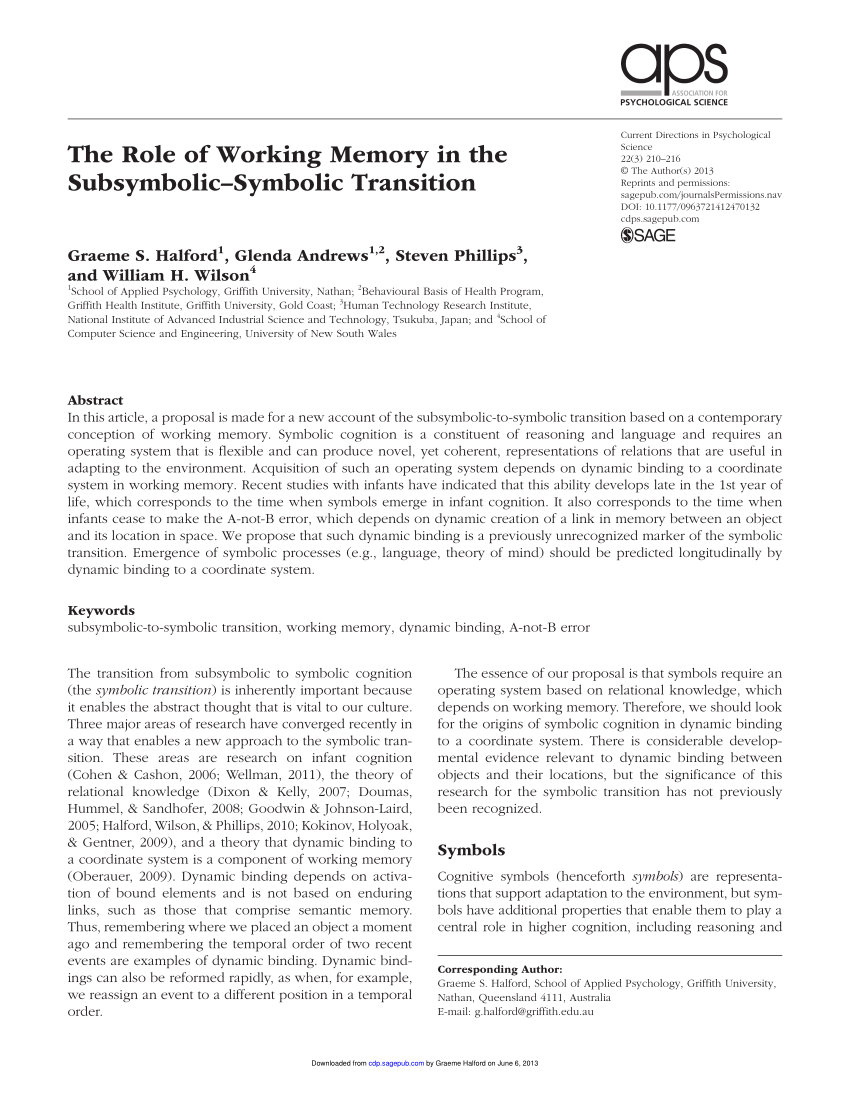 Pdf The Role Of Working Memory In The Subsymbolic Symbolic Transition