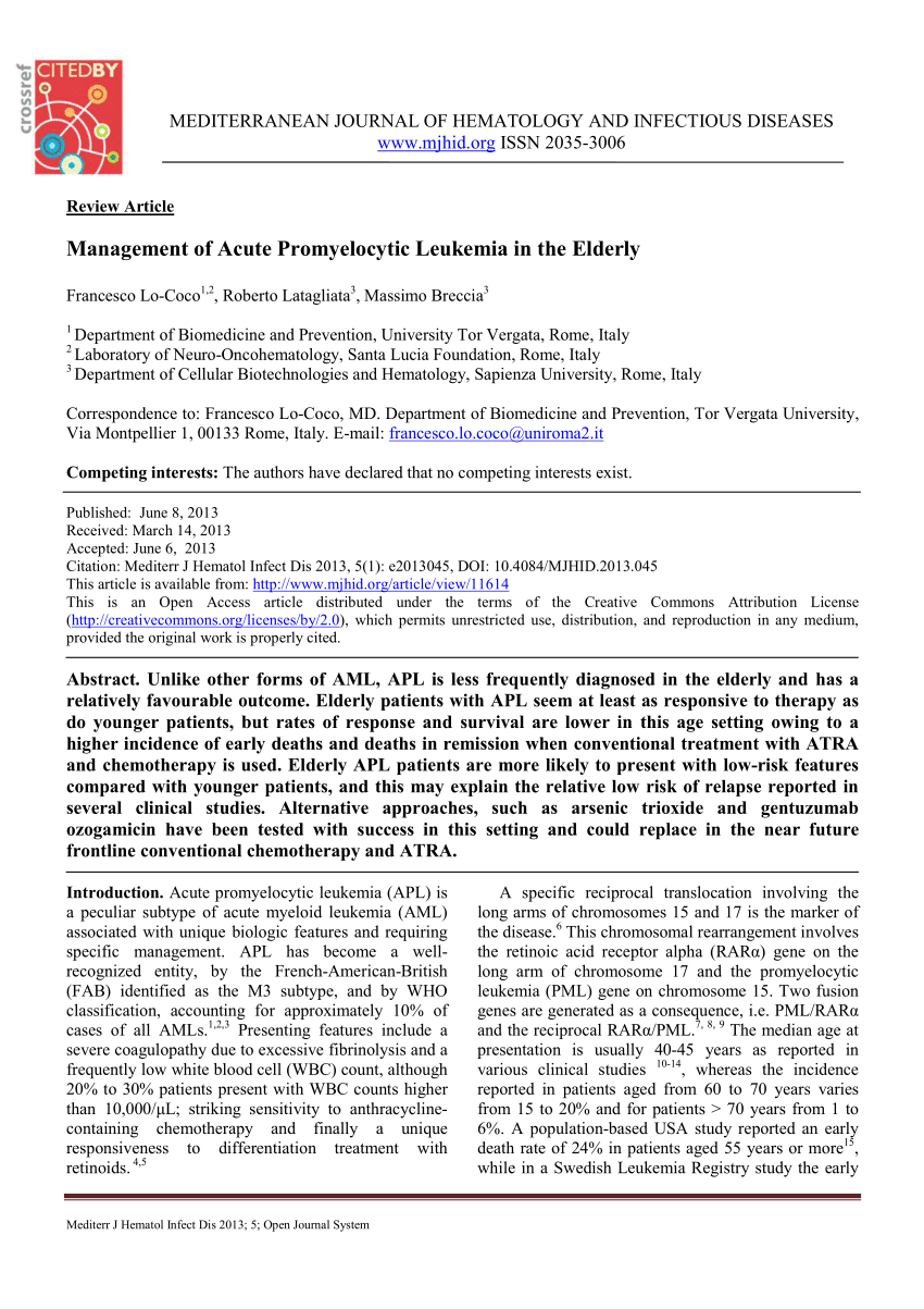 (PDF) Management of Acute Promyelocytic Leukemia in the Elderly