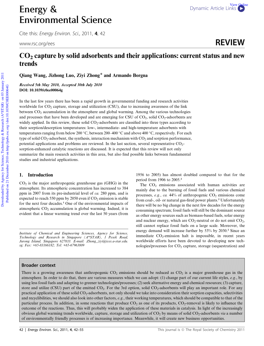 Pdf Co2 Capture By Solid Adsorbents And Their Applications Current Status And New Trends