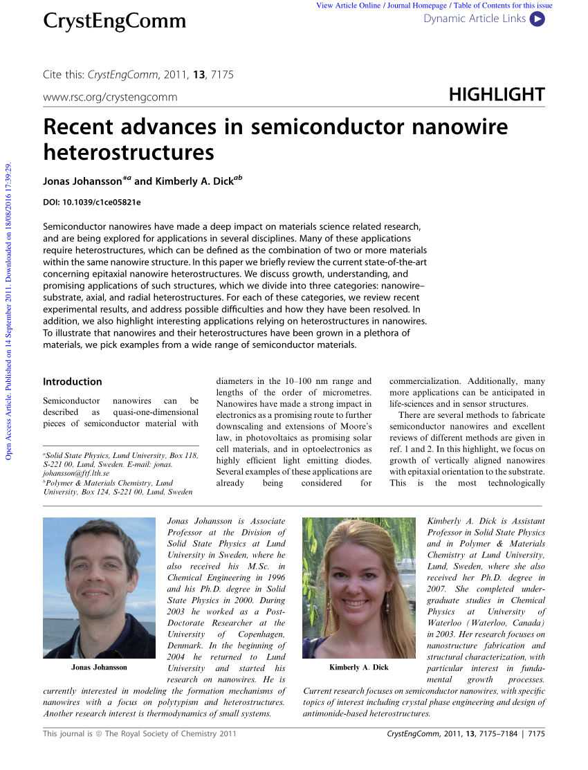slap af Paine Gillic Giraf PDF) Recent advances in semiconductor nanowire heterostructures