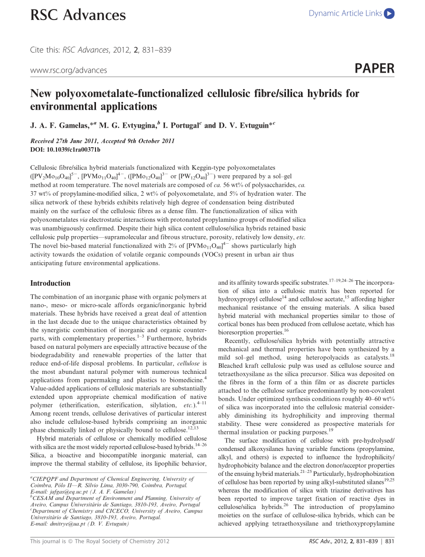 Pdf New Polyoxometalate Functionalized Cellulosic Fibre Silica Hybrids For Environmental Applications