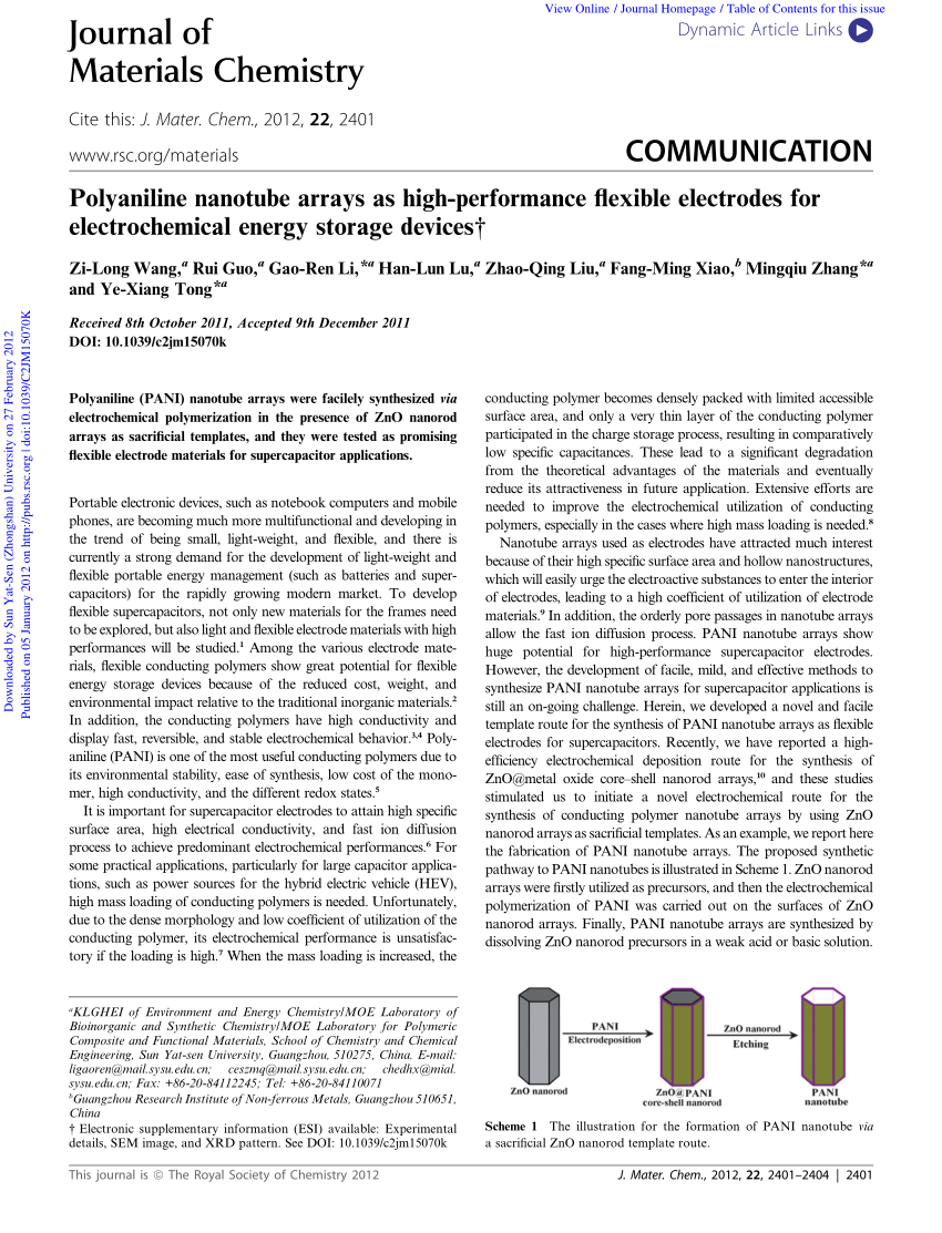 PDF) Polyaniline nanotube arrays as high-performance flexible 