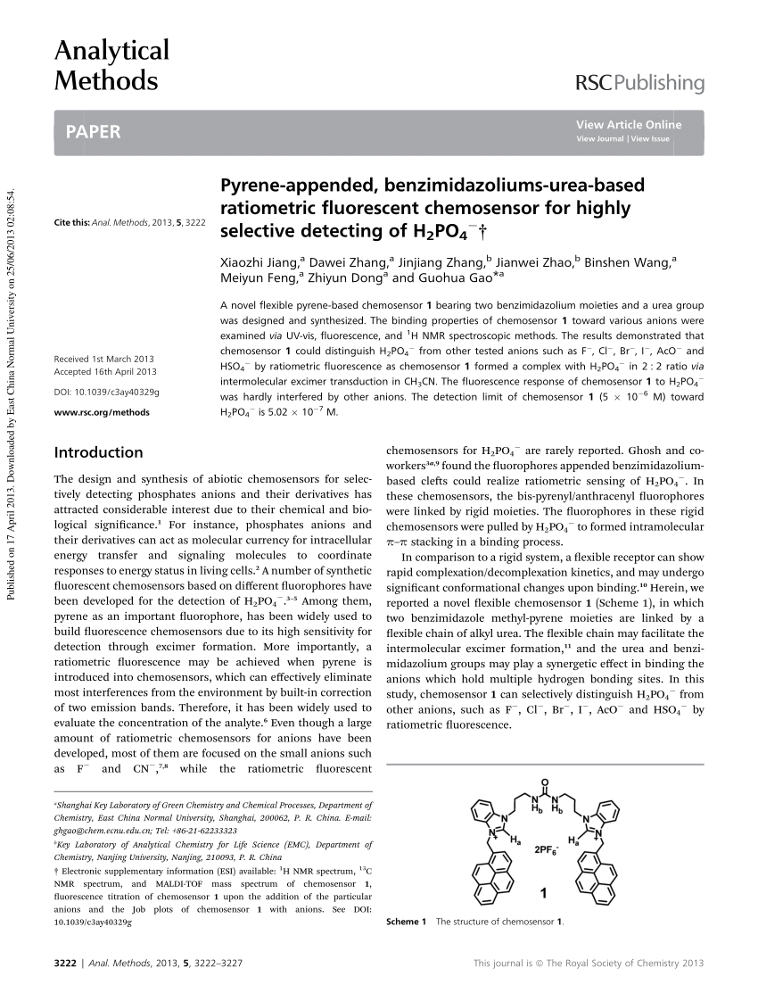 Pdf Pyrene Appended Benzimidazoliums Urea Based Ratiometric