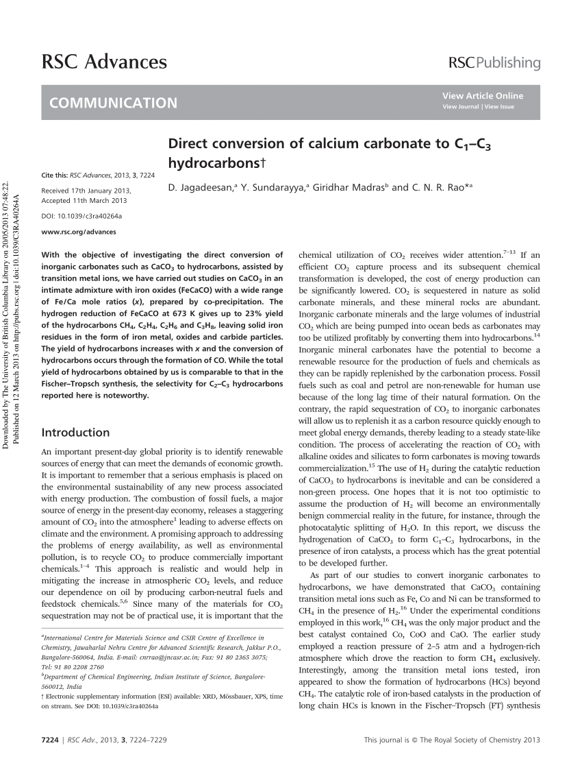 Pdf Direct Conversion Of Calcium Carbonate To C1 C3 Hydrocarbons