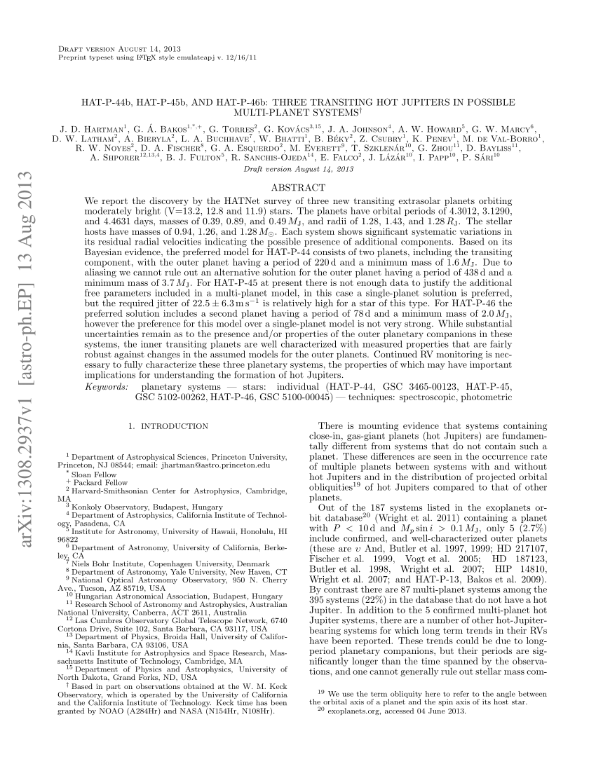 Pdf Hat P 44b Hat P 45b And Hat P 46b Three Transiting Hot Jupiters In Possible Multi Planet Systems