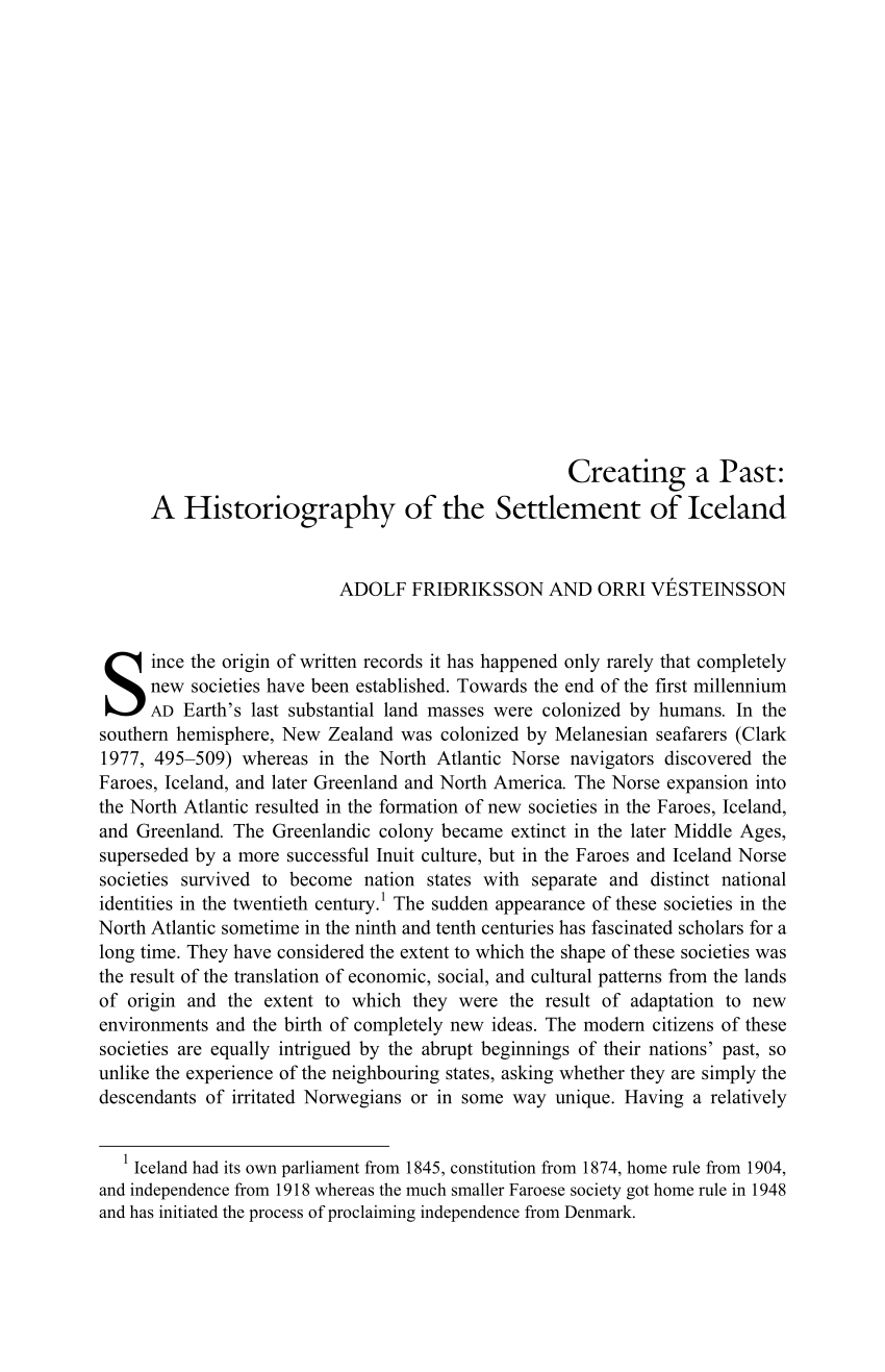 Pdf Creating A Past A Historiography Of The Settlement Of Iceland