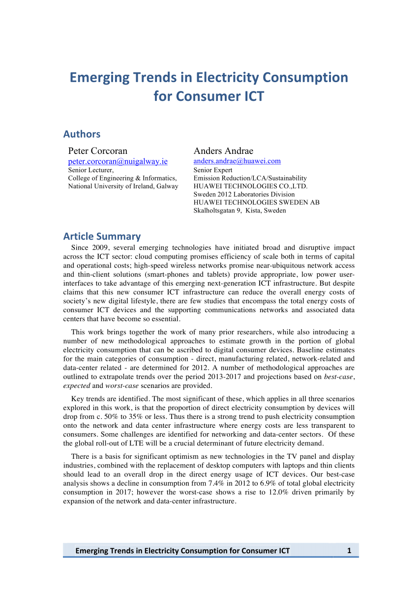 Pdf Emerging Trends In Electricity Consumption For Consumer Ict - 