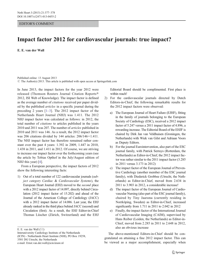 PDF Impact factor 20 for cardiovascular journals True impact