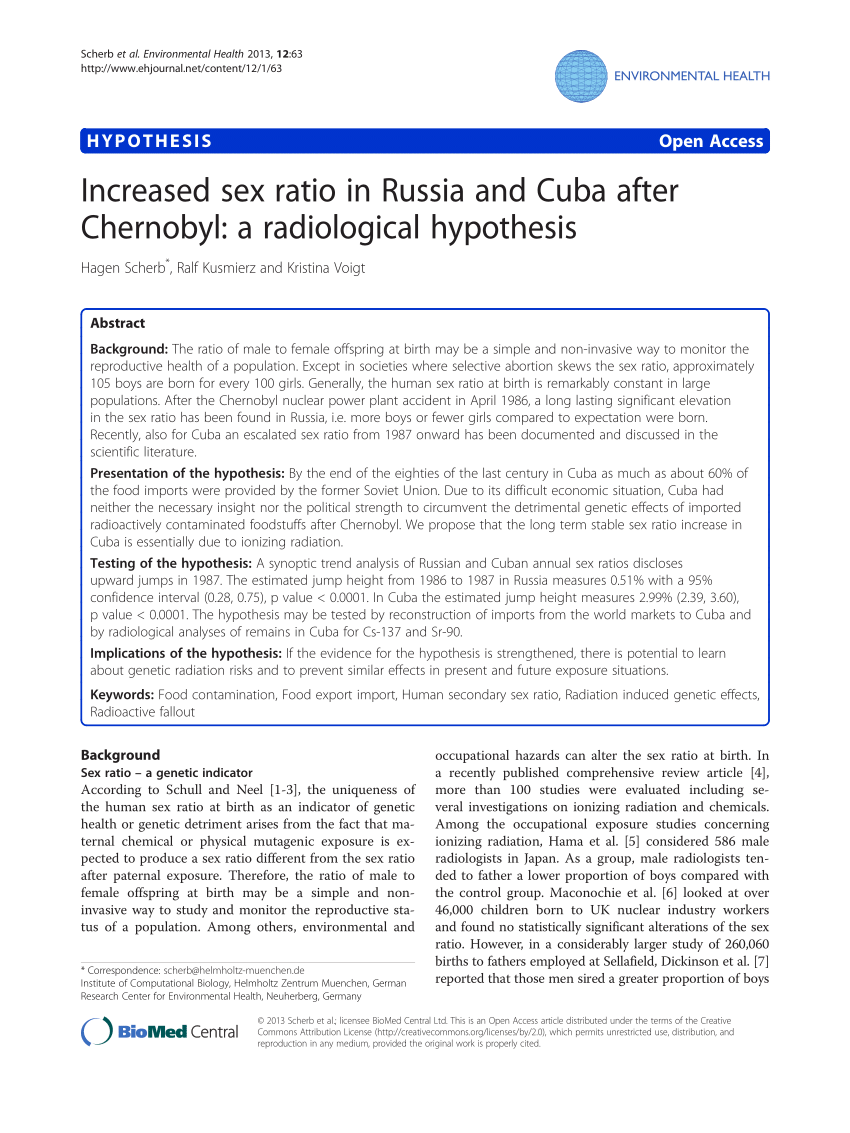 PDF) Increased sex ratio in Russia and Cuba after Chernobyl: A radiological  hypothesis