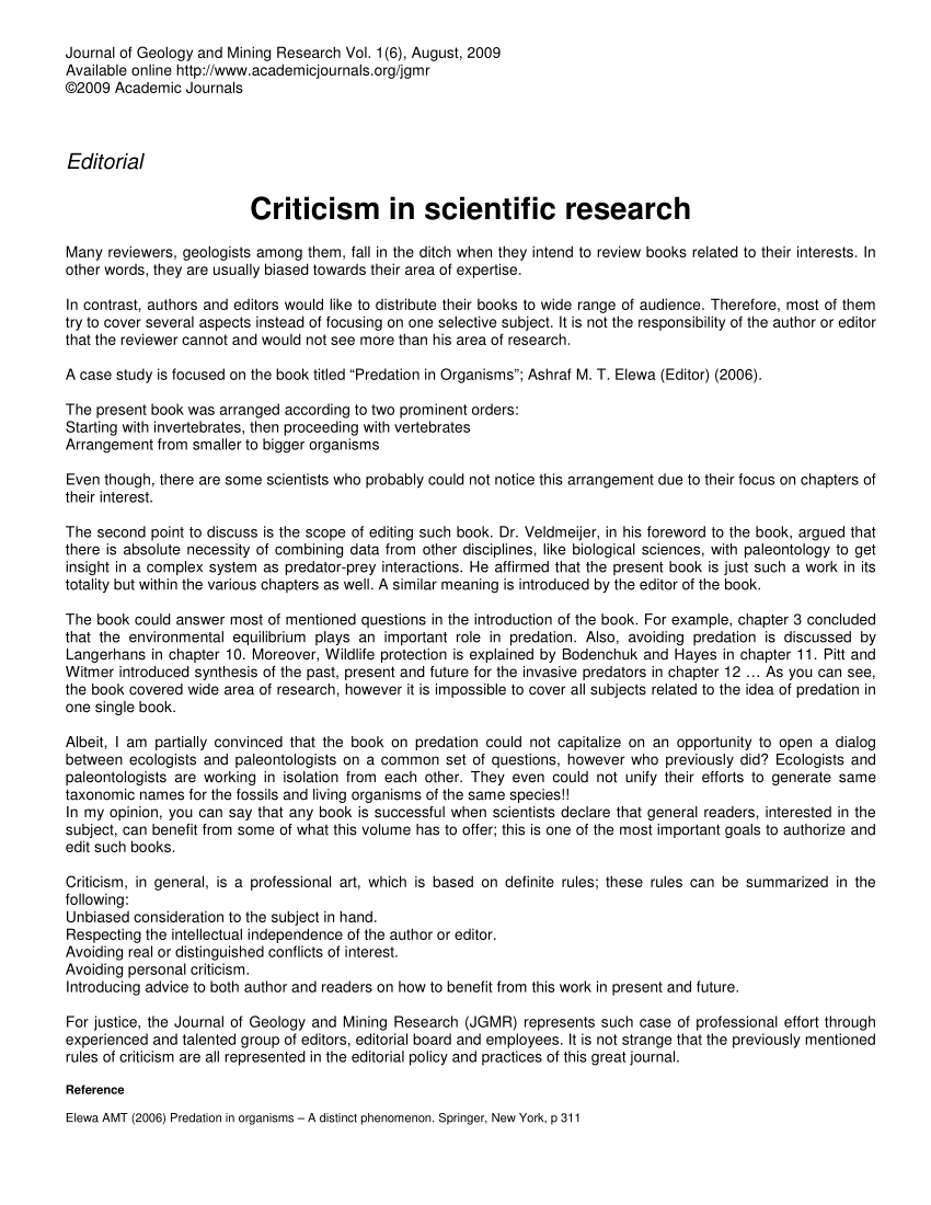 healthy criticism meaning in research