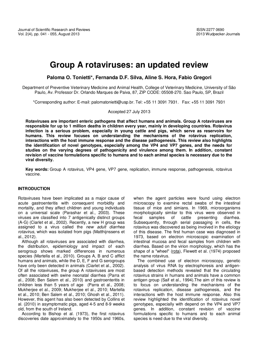 Pdf Group A Rotaviruses An Updated Review