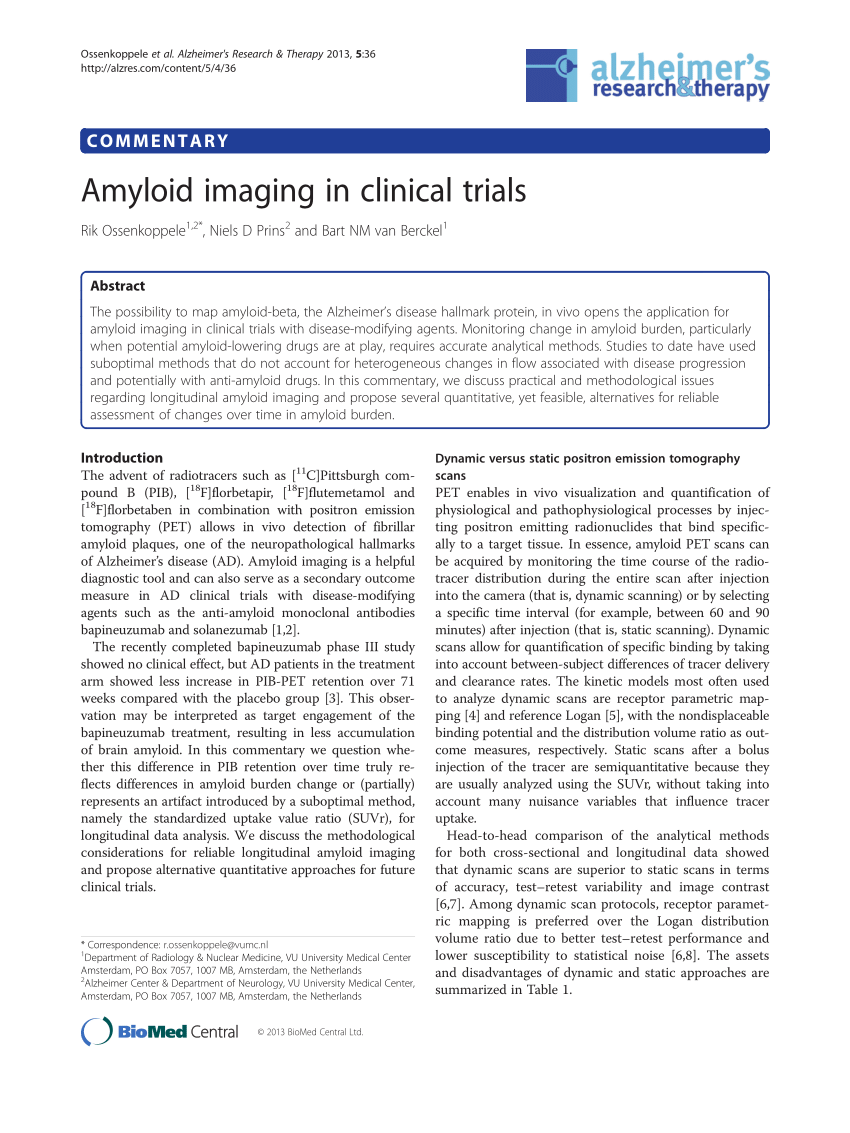 Pdf Amyloid Imaging In Clinical Trials