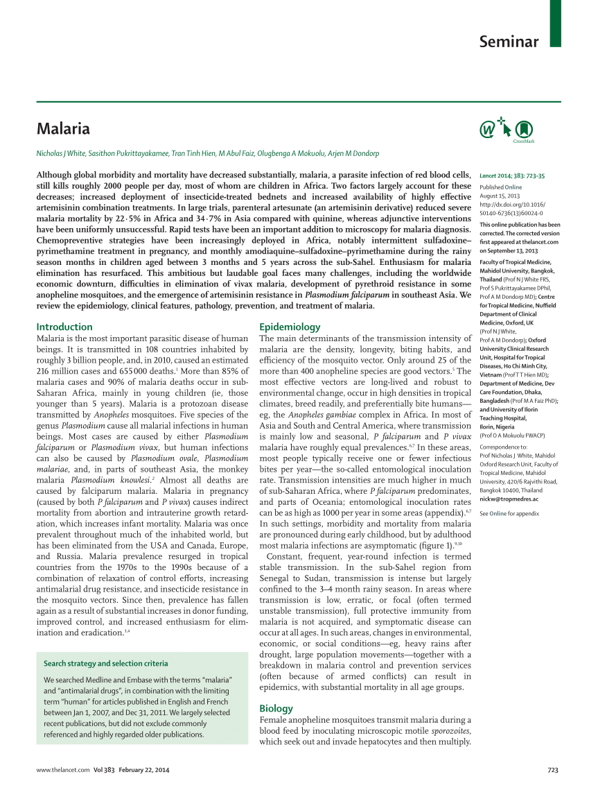 literature review on prevalence of malaria pdf