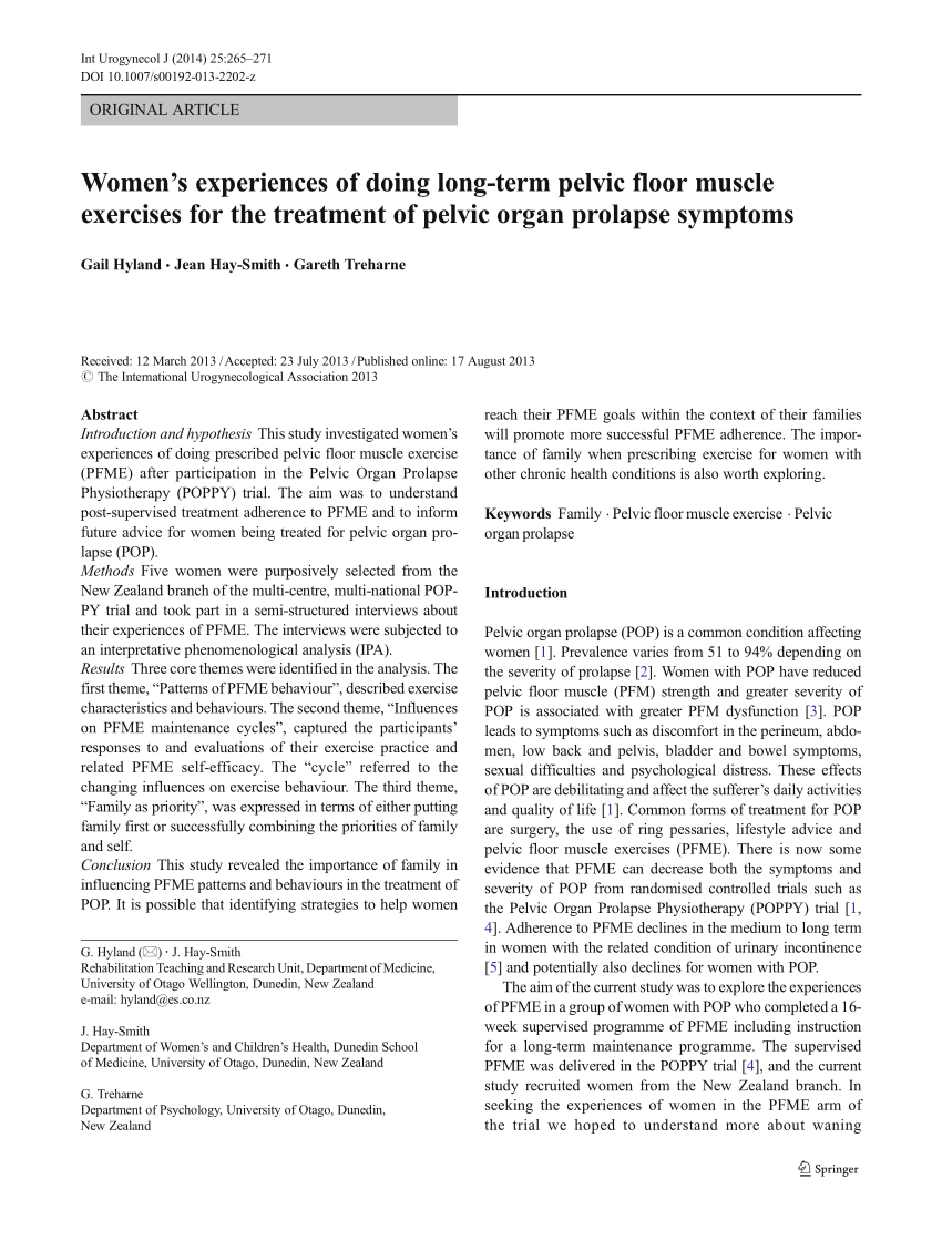 Pdf Women S Experiences Of Doing Long Term Pelvic Floor