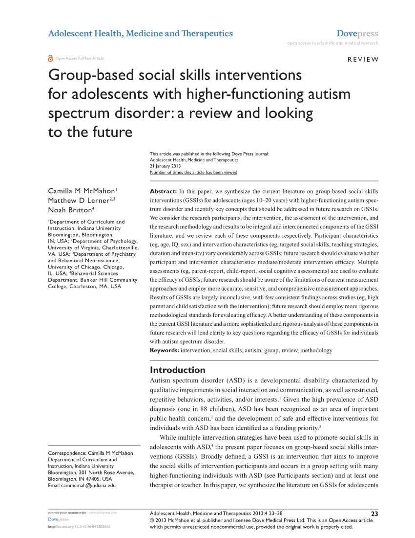 PDF) Group-based social skills interventions for adolescents with ...