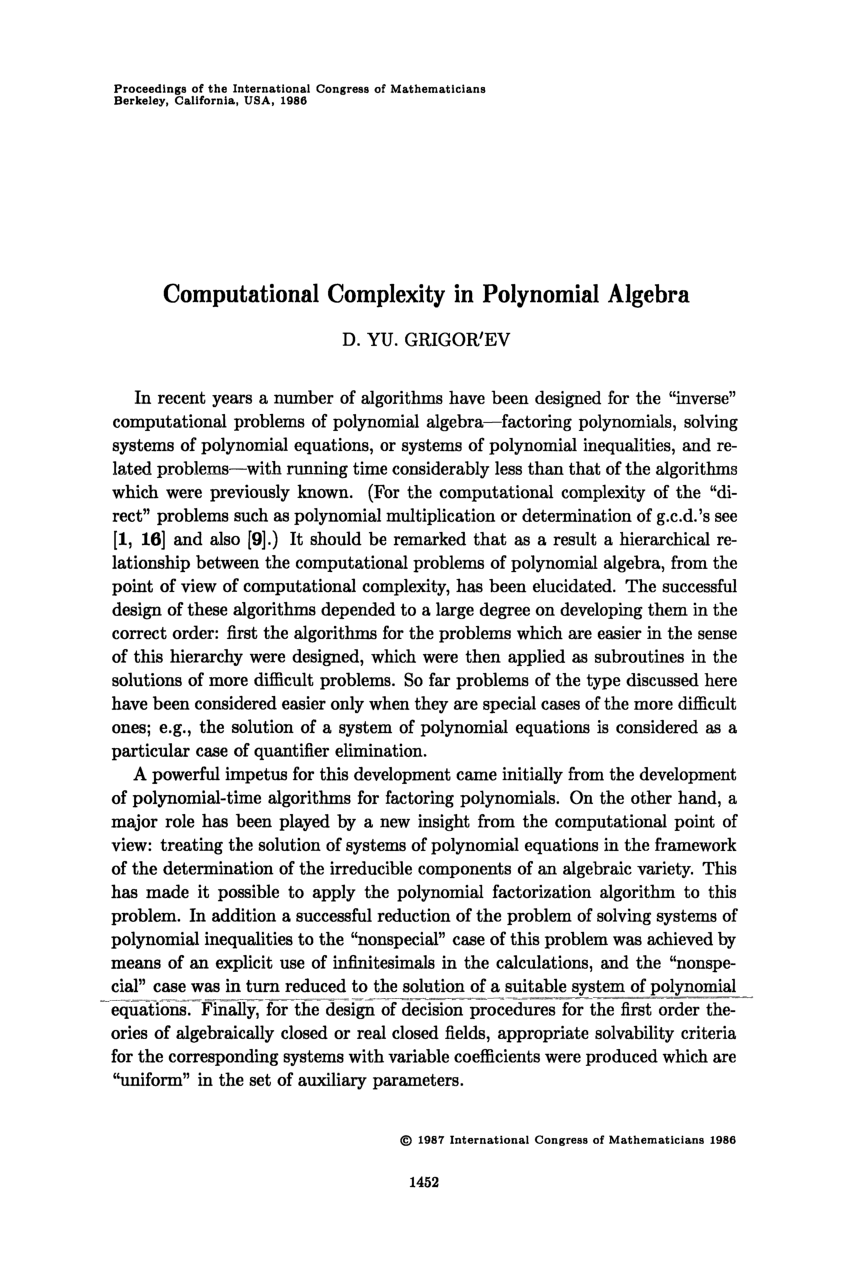 Pdf Computational Complexity In Polynomial Algebra
