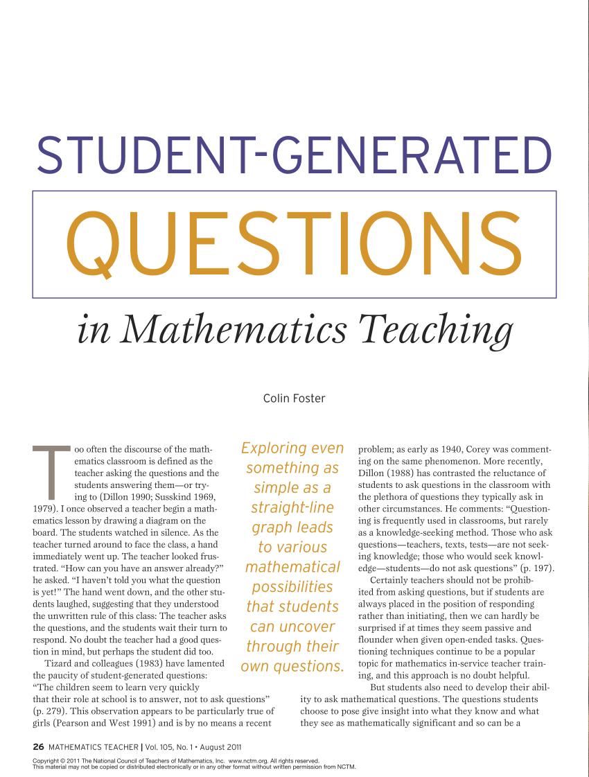 research questions in mathematics education