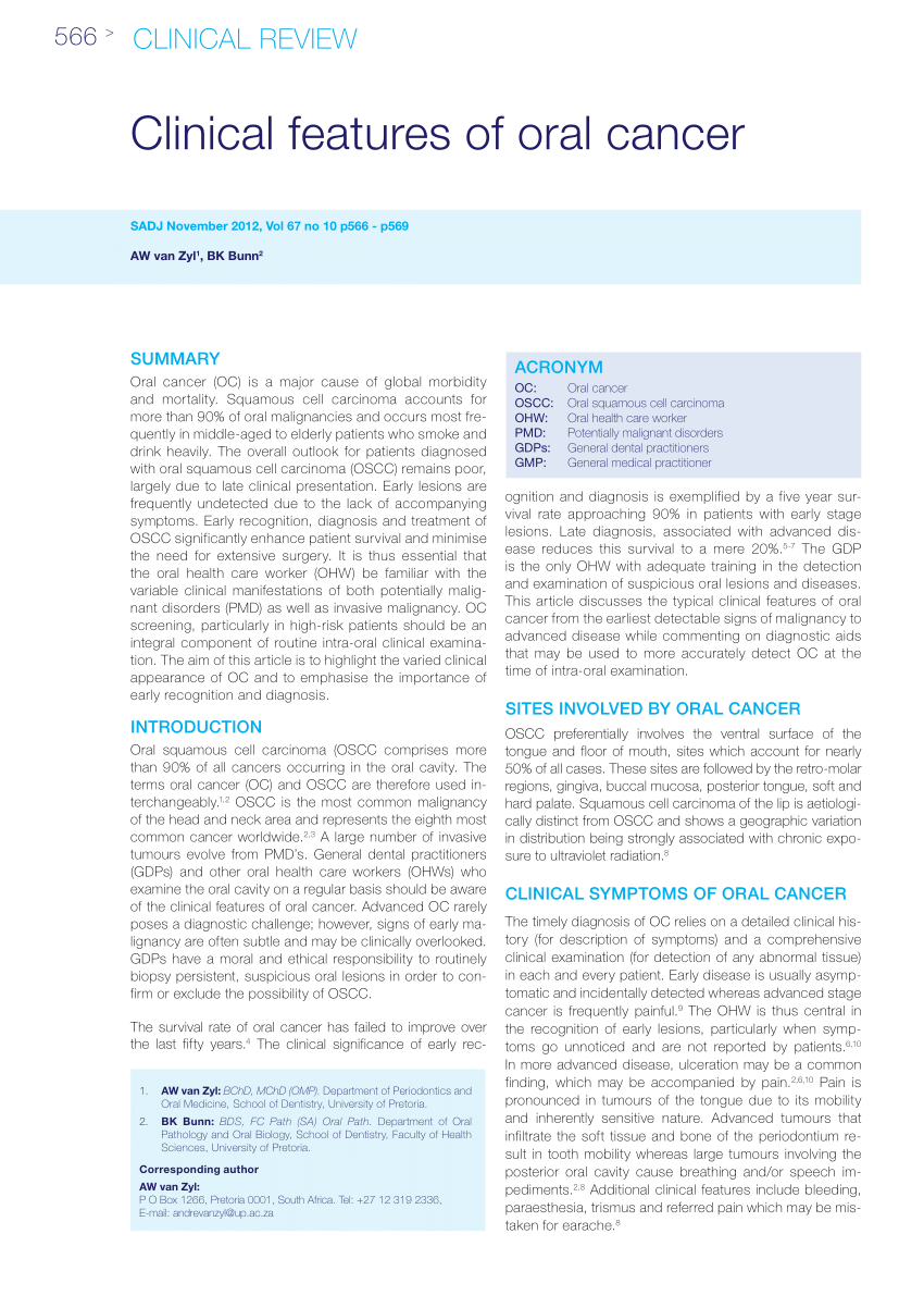 oral cancer clinical presentations