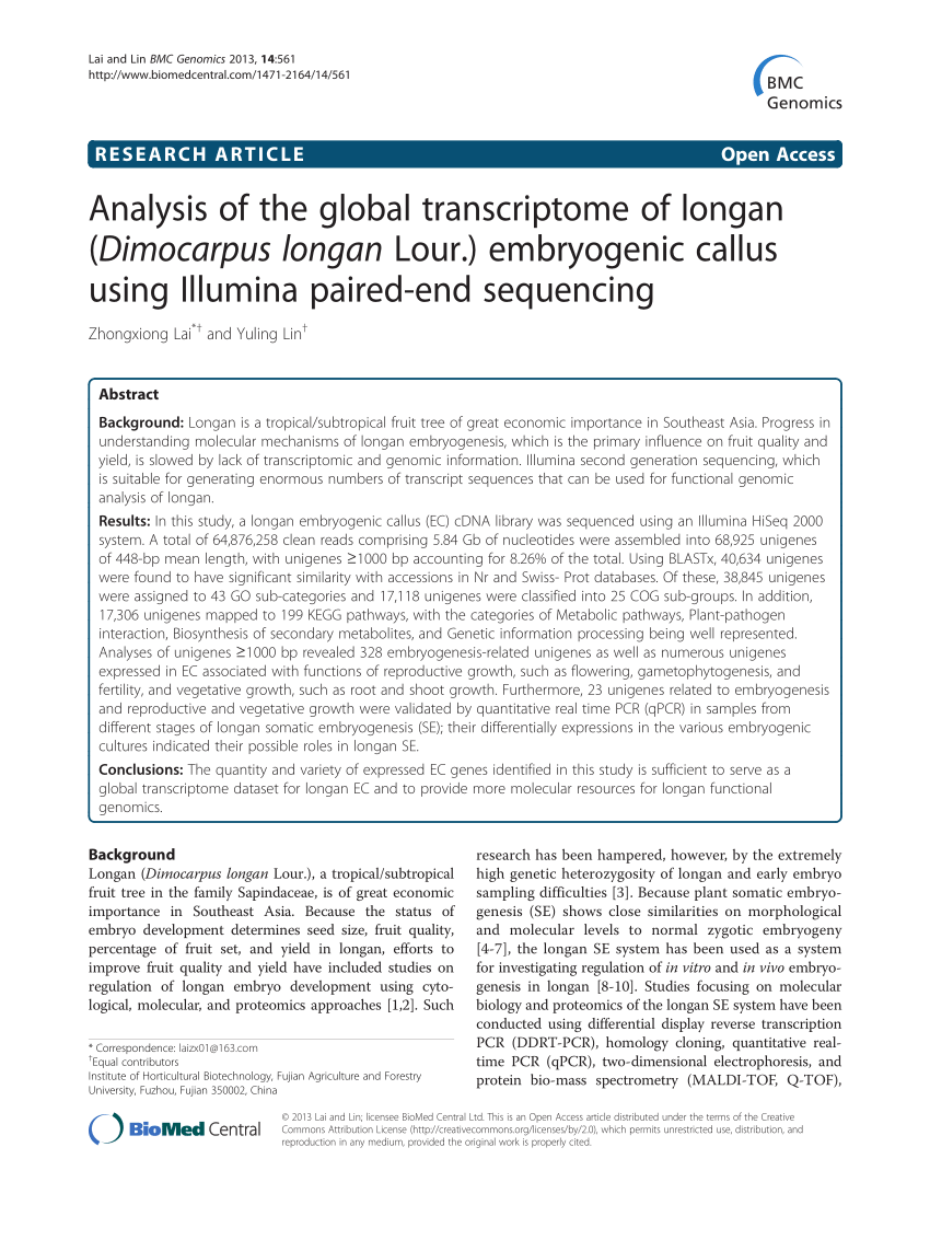PDF) Analysis of the global transcriptome of longan (Dimocarpus 
