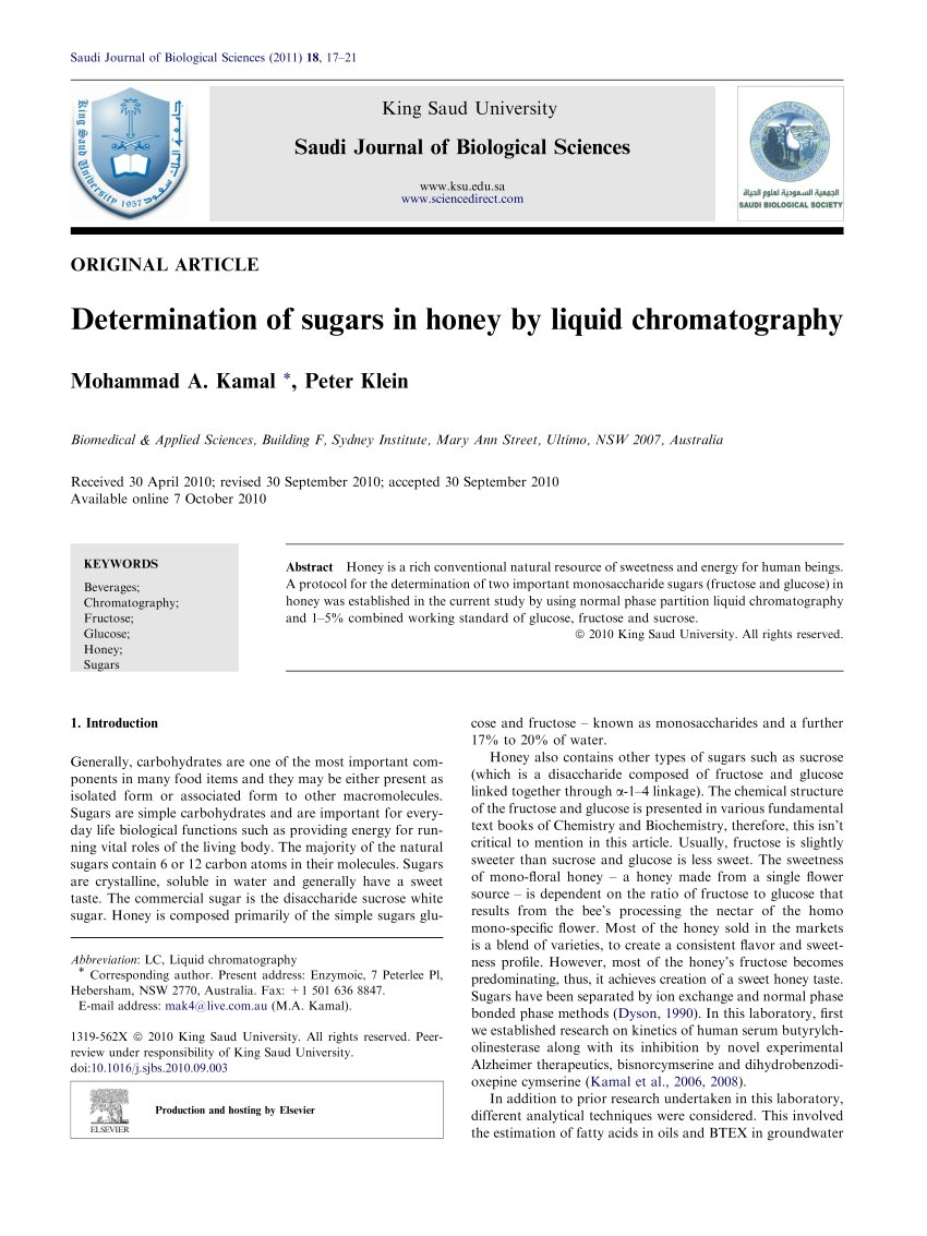 Pdf Determination Of Sugars In Honey By Liquid Chromatography