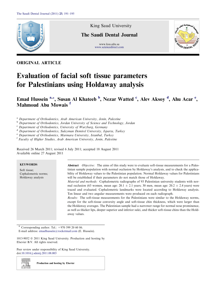 PDF Evaluation of facial soft tissue parameters for Palestinians  