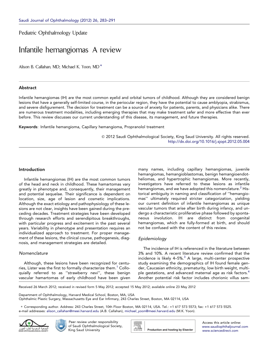 Pdf Infantile Hemangiomas A Review