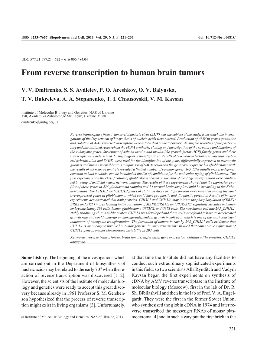 Pdf From Reverse Transcription To Human Brain Tumors