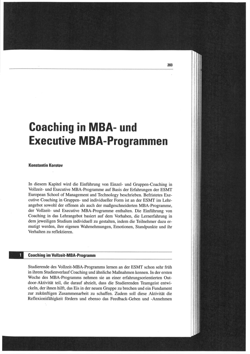 Pdf Coaching In Mba Und Executive Mba Programmen