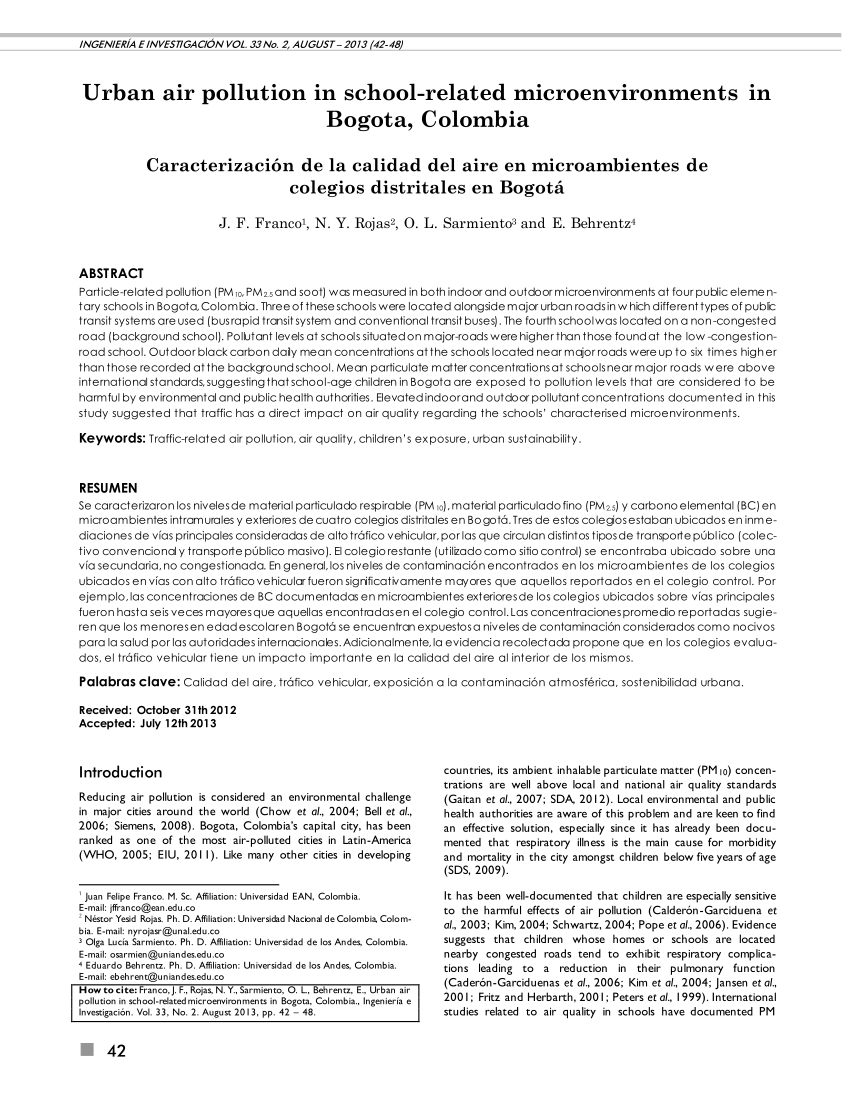 Pdf Urban Air Pollution In School Related Microenvironments In Bogota Colombia