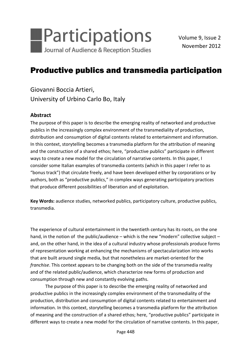 PDF Productive publics and transmedia participation