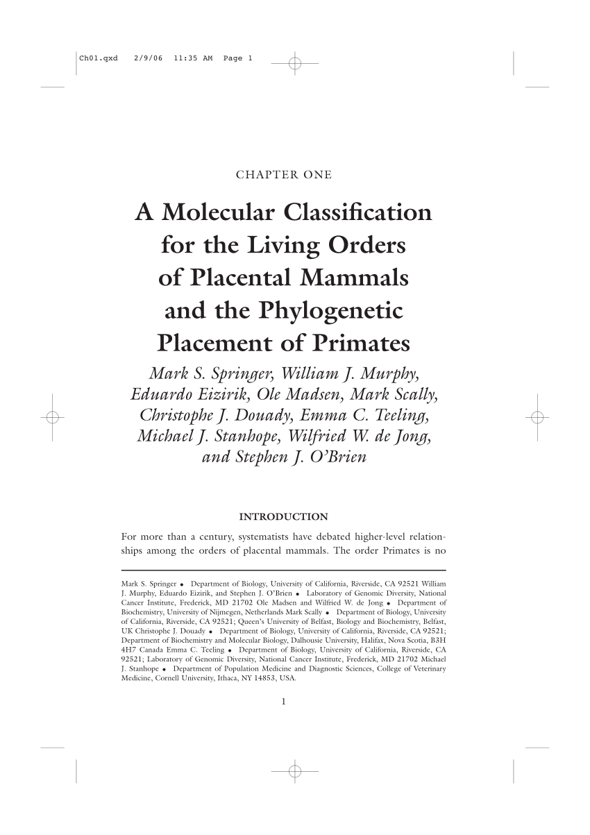 (PDF) A Molecular Classification for the Living Orders of Placental