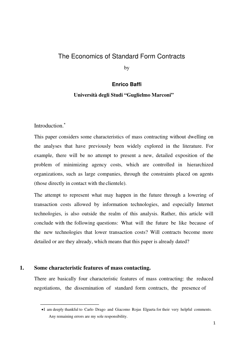 (PDF) The Economics of Standard Form Contracts