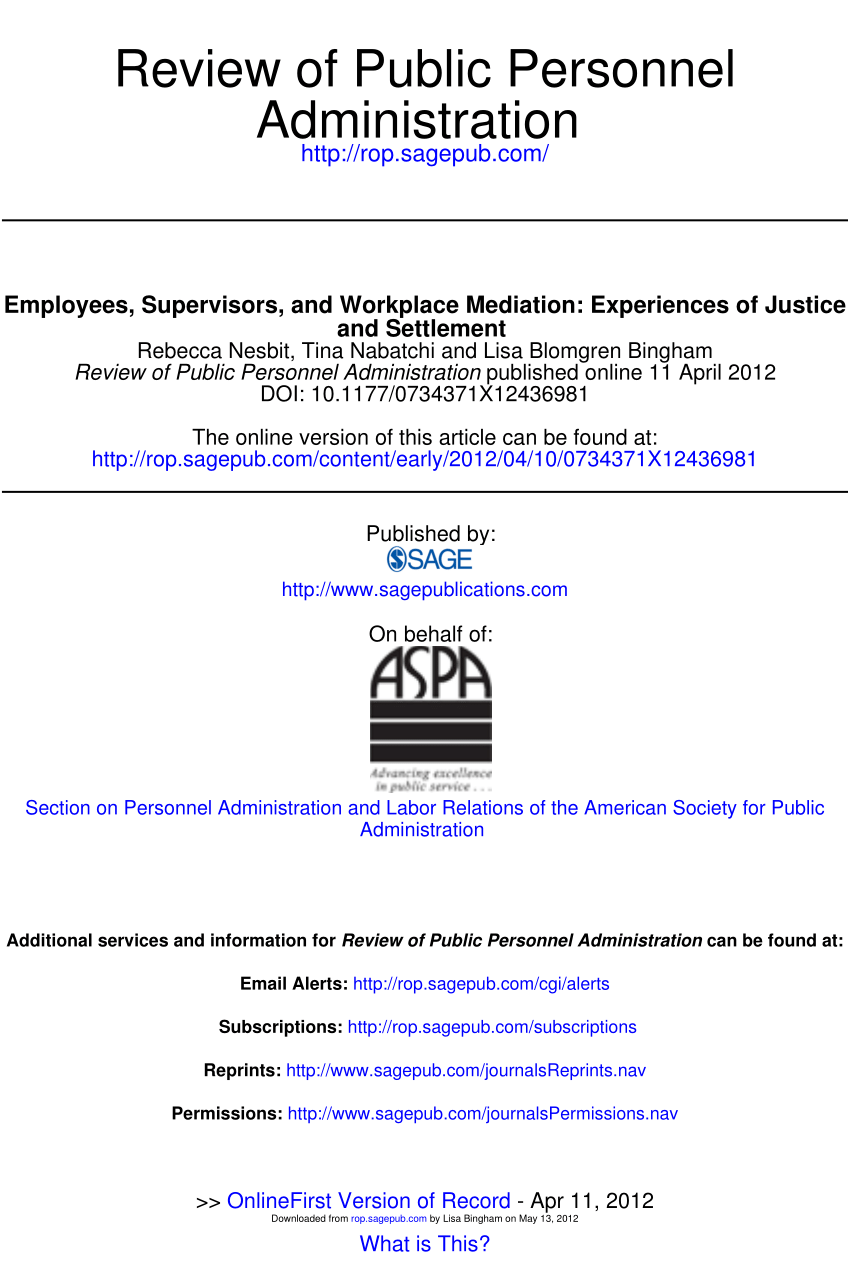 PDF) Employees, Supervisors, and Workplace Mediation: Experiences Pertaining To workplace mediation agreement template