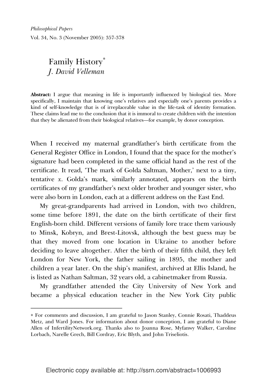 how to start essay about family history