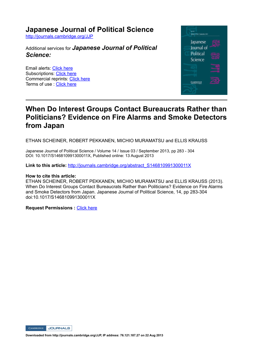 Pdf When Do Interest Groups Contact Bureaucrats Rather Than Politicians Evidence On Fire Alarms And Smoke Detectors Fromj Apan